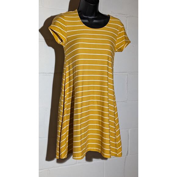 Rue21 Dresses & Skirts - Rue21 Striped TShirt Fit and Flare Skater Dress Yellow White Short Sleeve Xsmall